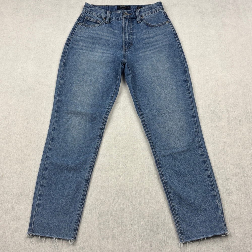 Lucky Brand Drew Jeans Womens 0 25 Blue High Rise Mom Jean Raw Hem Ankle Tapered